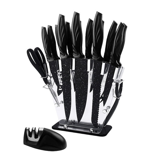 Kitchen 17 Pc Knife Set w/ Block & Sharpener